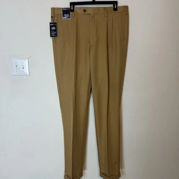NWT Roundtree & Yorke Pants Travel Smart Mens Tall 38x36 Dress Tan Pleated - Picture 4 of 12